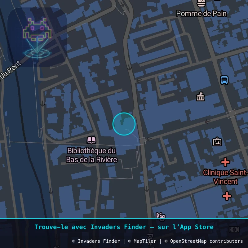 Zone approximative de l'invader REUN_06, dans le quartier Saint-Jacques, Saint-Denis à La Réunion. Emplacement exact disponible dans l'app Invaders Finder.