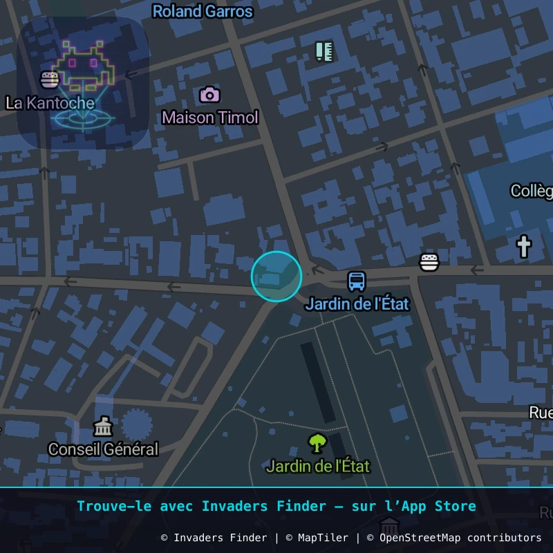 Zone approximative de l'invader REUN_07, dans le quartier Saint-Jacques, Saint-Denis à La Réunion. Emplacement exact disponible dans l'app Invaders Finder.