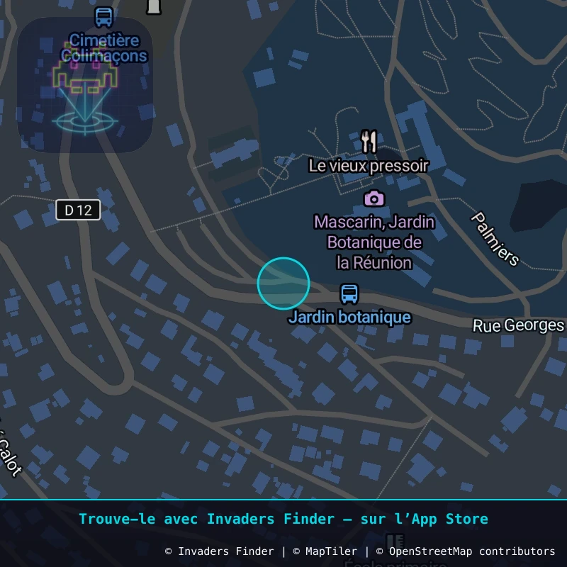 Zone approximative de l'invader REUN_09, dans le quartier Les Colimaçons, Saint-Leu à La Réunion. Emplacement exact disponible dans l'app Invaders Finder.