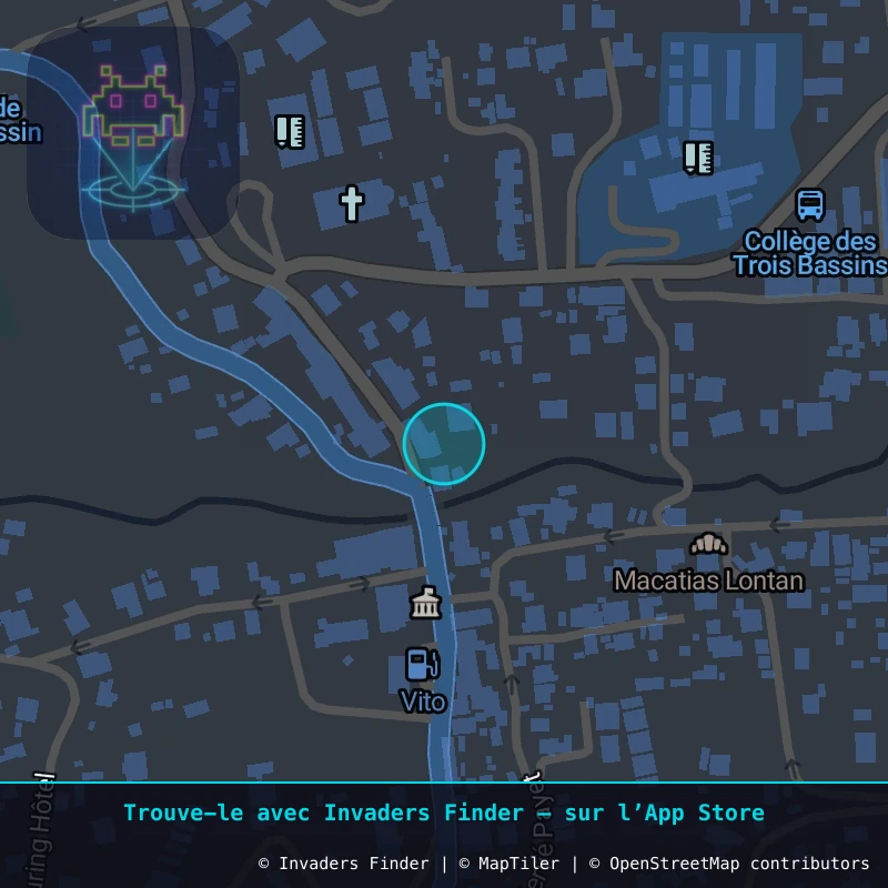 Zone approximative de l'invader REUN_11, dans le quartier Les Trois-Bassins à La Réunion. Emplacement exact disponible dans l'app Invaders Finder.