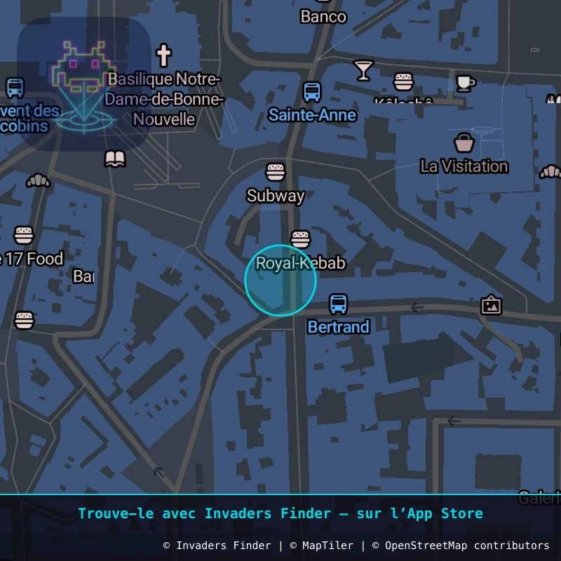 Zone approximative de l'invader RN_01, dans le quartier Centre-Ville, Rennes à Rennes. Emplacement exact disponible dans l'app Invaders Finder.