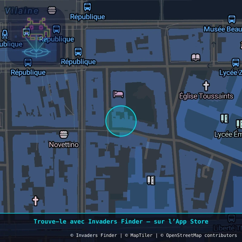 Zone approximative de l'invader RN_04, dans le quartier Centre-Ville, Rennes à Rennes. Emplacement exact disponible dans l'app Invaders Finder.