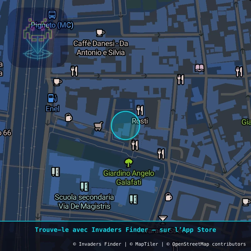 Zone approximative de l'invader ROM_04, dans le quartier Municipio Roma V à Rome. Emplacement exact disponible dans l'app Invaders Finder.