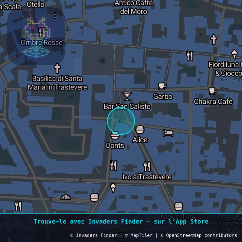 Zone approximative de l'invader ROM_09, dans le quartier Trastevere, Rome à Rome. Emplacement exact disponible dans l'app Invaders Finder.