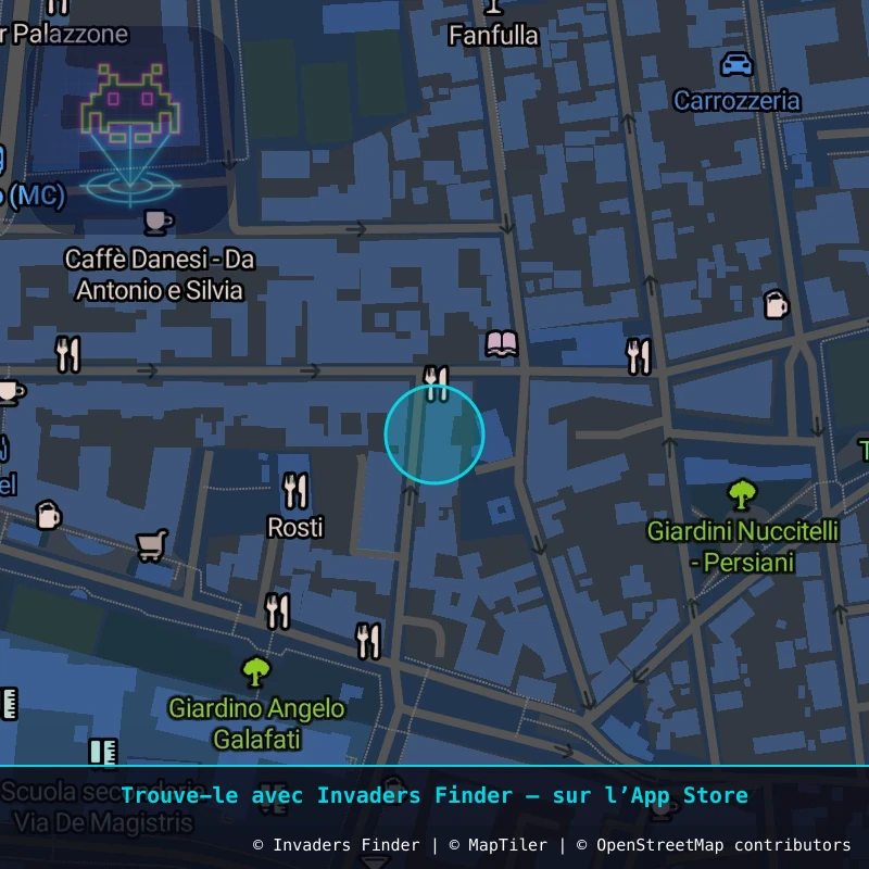 Zone approximative de l'invader ROM_13, dans le quartier Municipio Roma V à Rome. Emplacement exact disponible dans l'app Invaders Finder.