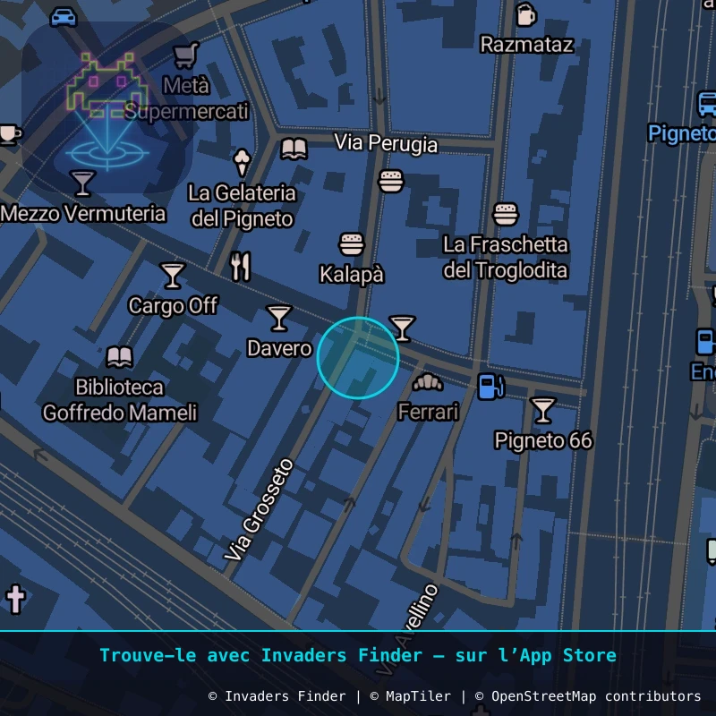 Zone approximative de l'invader ROM_15, dans le quartier Municipio Roma V à Rome. Emplacement exact disponible dans l'app Invaders Finder.