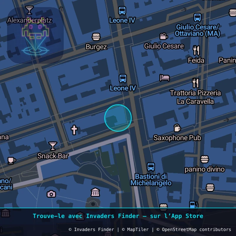 Zone approximative de l'invader ROM_20, dans le quartier Prati à Rome. Emplacement exact disponible dans l'app Invaders Finder.