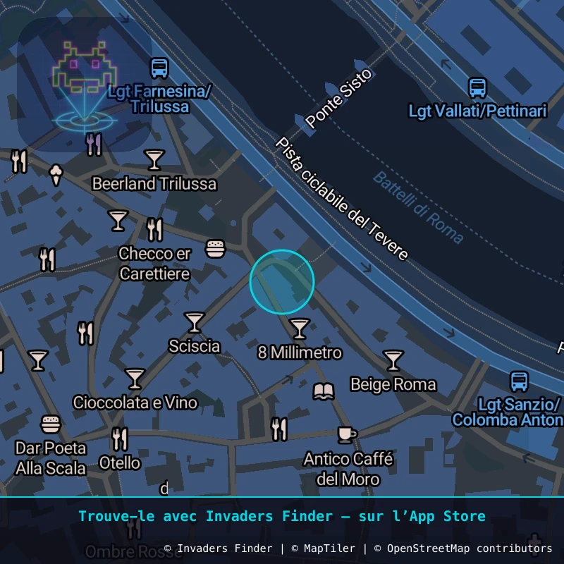 Zone approximative de l'invader ROM_21, dans le quartier Trastevere, Rome à Rome. Emplacement exact disponible dans l'app Invaders Finder.
