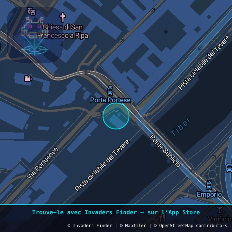 Zone approximative de l'invader ROM_26, dans le quartier Trastevere, Rome à Rome. Emplacement exact disponible dans l'app Invaders Finder.