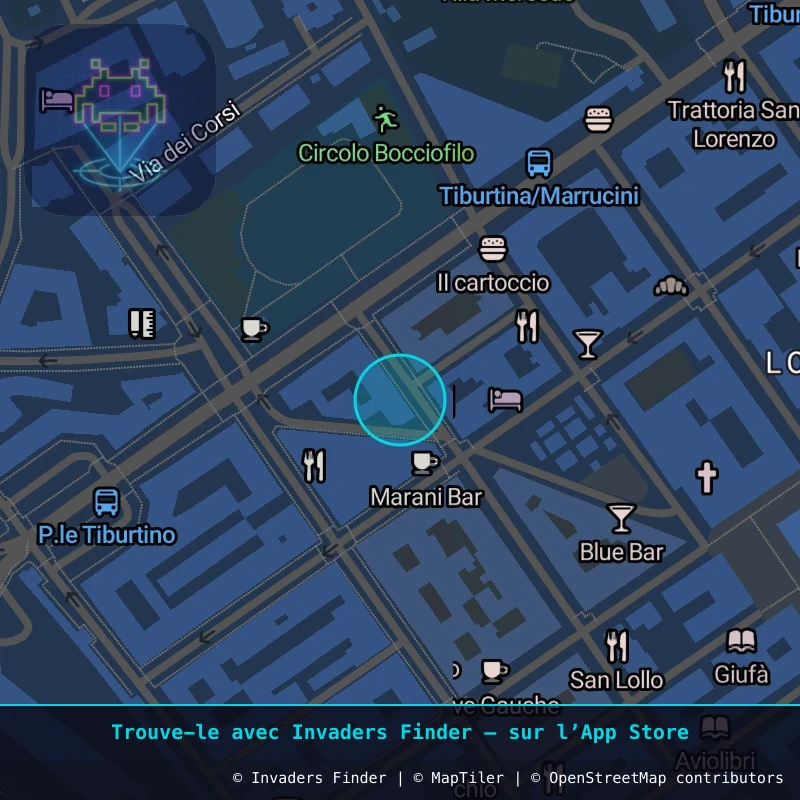 Zone approximative de l'invader ROM_28, dans le quartier Municipio Roma V à Rome. Emplacement exact disponible dans l'app Invaders Finder.