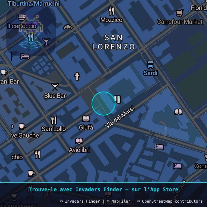 Zone approximative de l'invader ROM_32, dans le quartier Municipio Roma V à Rome. Emplacement exact disponible dans l'app Invaders Finder.