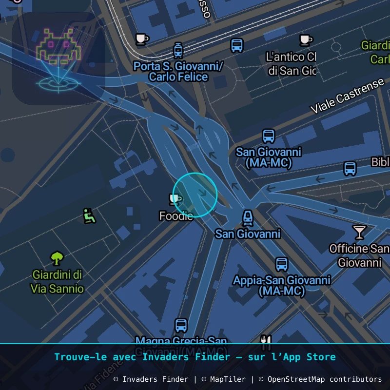 Zone approximative de l'invader ROM_39, dans le quartier Municipio Roma V à Rome. Emplacement exact disponible dans l'app Invaders Finder.