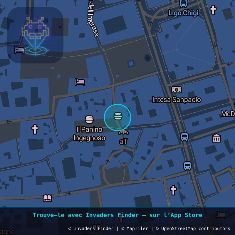 Zone approximative de l'invader ROM_44, dans le quartier Trastevere, Rome à Rome. Emplacement exact disponible dans l'app Invaders Finder.