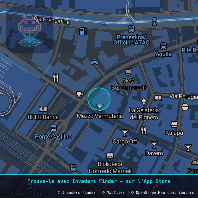 Zone approximative de l'invader ROM_56, dans le quartier Municipio Roma V à Rome. Emplacement exact disponible dans l'app Invaders Finder.