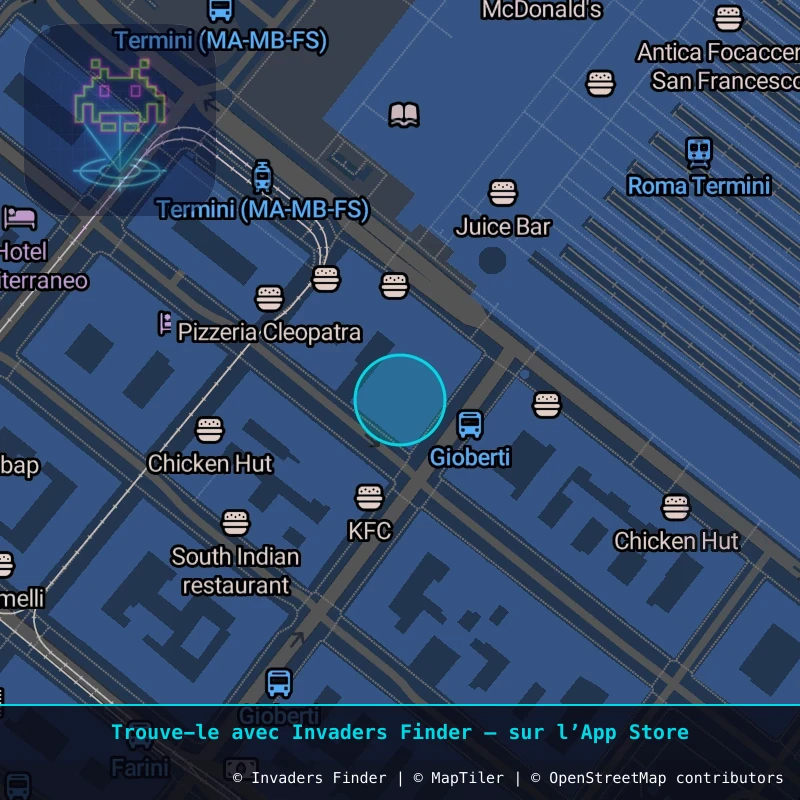 Zone approximative de l'invader ROM_64, dans le quartier Municipio Roma V à Rome. Emplacement exact disponible dans l'app Invaders Finder.