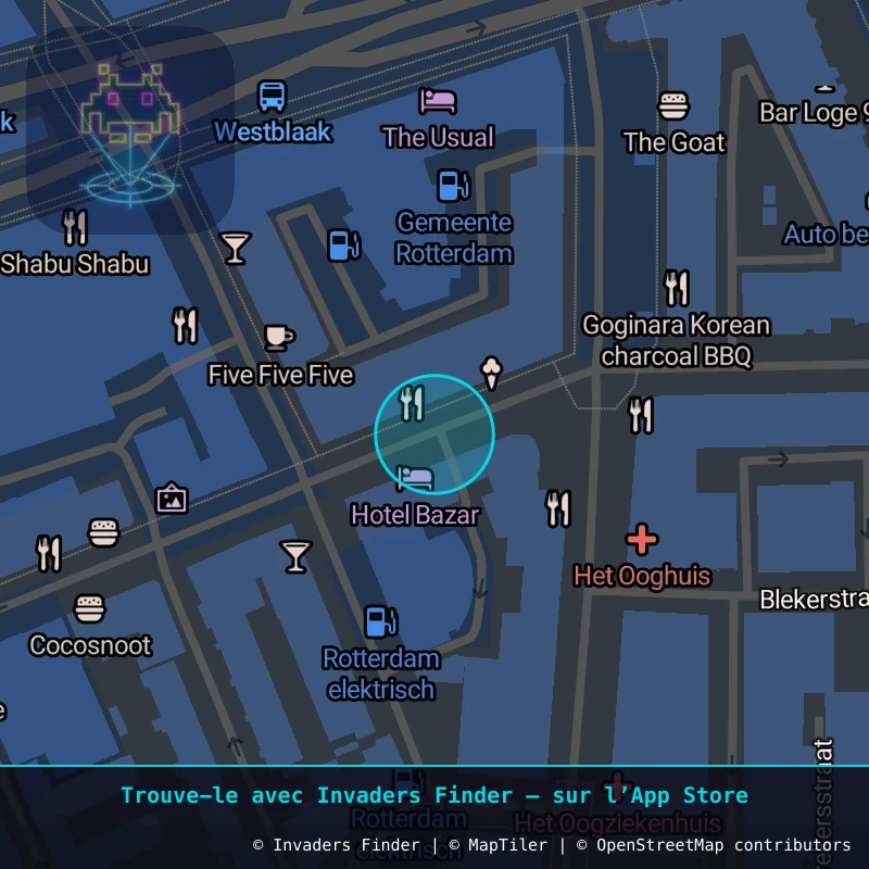 Zone approximative de l'invader RTD_03, dans le quartier Cool, Rotterdam à Rotterdam. Emplacement exact disponible dans l'app Invaders Finder.