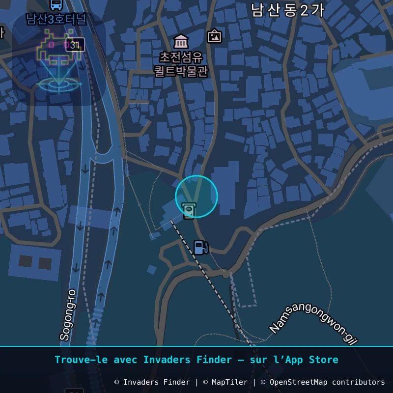Zone approximative de l'invader SL_07, dans le quartier Namsan-dong 1-ga, Séoul à Séoul. Emplacement exact disponible dans l'app Invaders Finder.