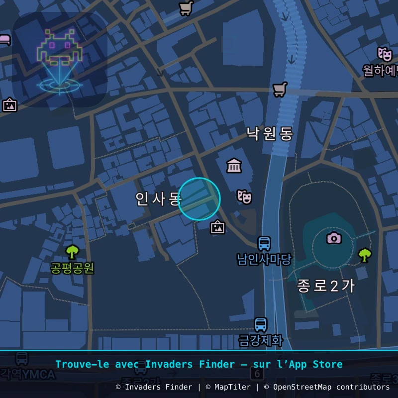 Zone approximative de l'invader SL_09, dans le quartier Namsan-dong 1-ga, Séoul à Séoul. Emplacement exact disponible dans l'app Invaders Finder.