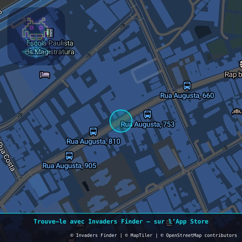 Zone approximative de l'invader SP_07, dans le quartier Consolação, São Paulo à São Paulo. Emplacement exact disponible dans l'app Invaders Finder.