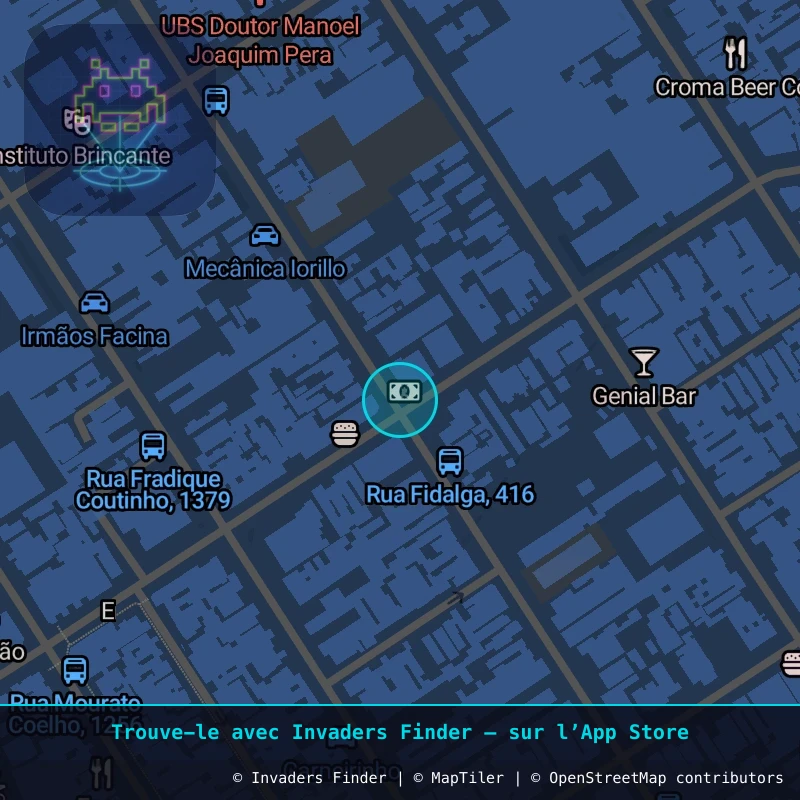Zone approximative de l'invader SP_12, dans le quartier Vila Madalena, São Paulo à São Paulo. Emplacement exact disponible dans l'app Invaders Finder.
