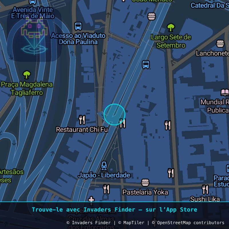 Zone approximative de l'invader SP_35, dans le quartier Sé, São Paulo à São Paulo. Emplacement exact disponible dans l'app Invaders Finder.