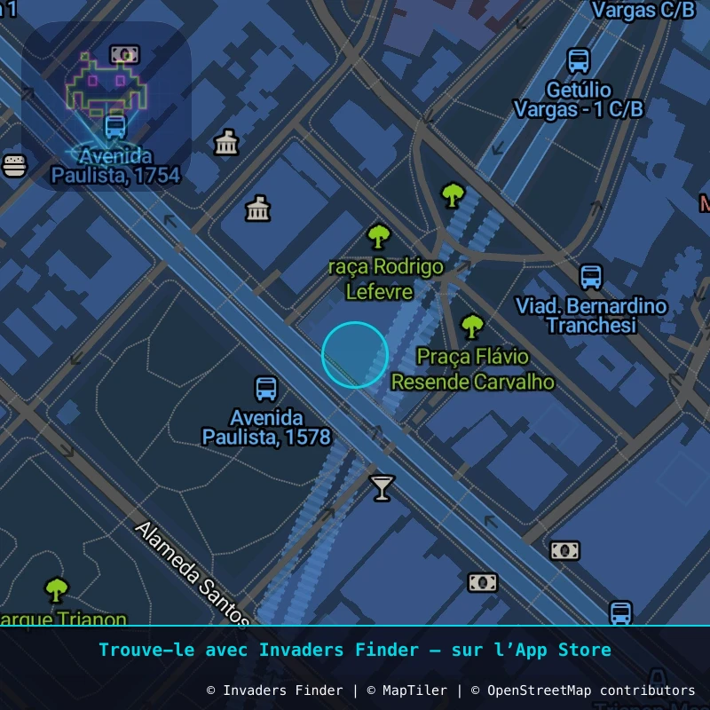 Zone approximative de l'invader SP_39, dans le quartier Consolação, São Paulo à São Paulo. Emplacement exact disponible dans l'app Invaders Finder.