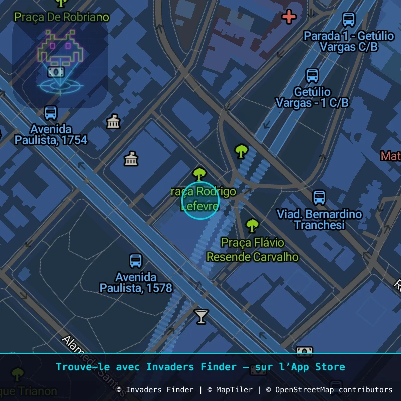 Zone approximative de l'invader SP_50, dans le quartier Consolação, São Paulo à São Paulo. Emplacement exact disponible dans l'app Invaders Finder.