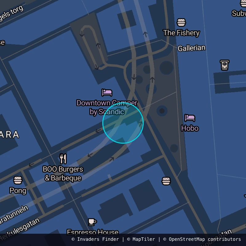 Zone approximative de l'invader STK_01, dans le quartier Östermalm, Stockholm à Stockholm. Emplacement exact disponible dans l'app Invaders Finder.