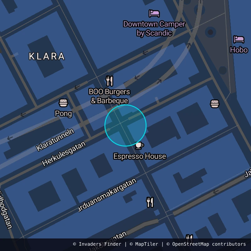 Zone approximative de l'invader STK_02, dans le quartier Östermalm, Stockholm à Stockholm. Emplacement exact disponible dans l'app Invaders Finder.