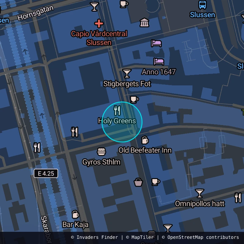Zone approximative de l'invader STK_09, dans le quartier Södermalm, Stockholm à Stockholm. Emplacement exact disponible dans l'app Invaders Finder.