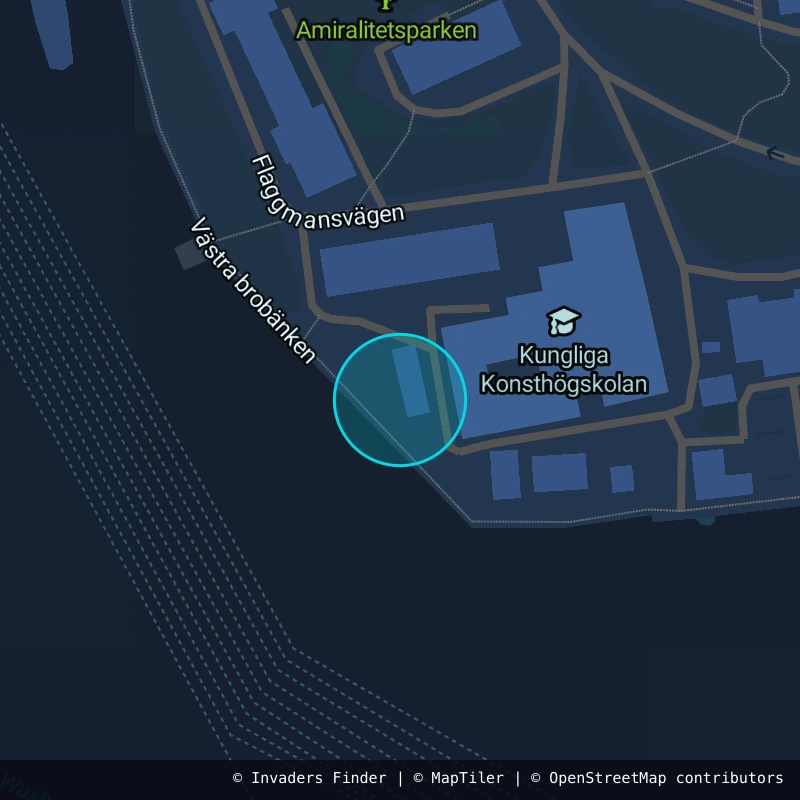 Zone approximative de l'invader STK_18, dans le quartier Skeppsholmen, Stockholm à Stockholm. Emplacement exact disponible dans l'app Invaders Finder.