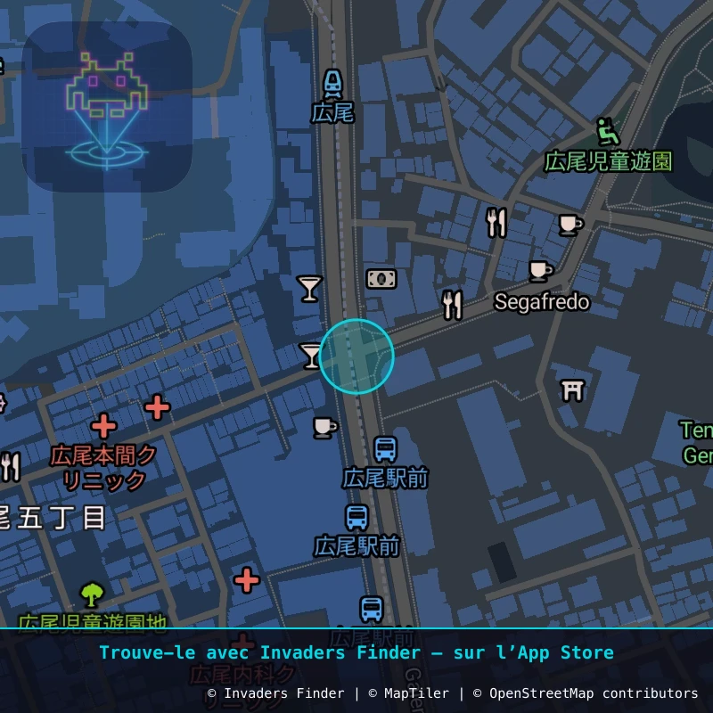 Zone approximative de l'invader TK_113, dans le quartier Roppongi 4 à Tokyo. Emplacement exact disponible dans l'app Invaders Finder.