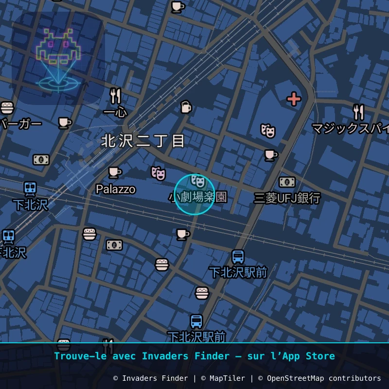 Zone approximative de l'invader TK_126, dans le quartier Kitazawa 2, Arrondissement de Setagaya à Tokyo. Emplacement exact disponible dans l'app Invaders Finder.