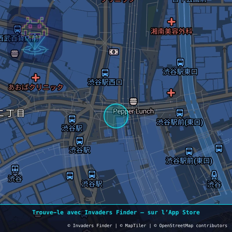 Zone approximative de l'invader TK_85, dans le quartier Jingumae 4, Arrondissement de Shibuya à Tokyo. Emplacement exact disponible dans l'app Invaders Finder.