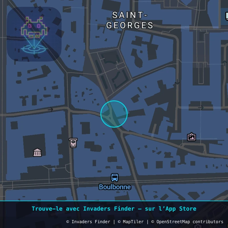 Zone approximative de l'invader TLS_04, dans le quartier Place Occitane, Toulouse à Toulouse. Emplacement exact disponible dans l'app Invaders Finder.