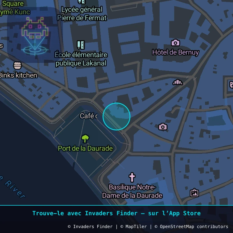 Zone approximative de l'invader TLS_08, dans le quartier Place Occitane, Toulouse à Toulouse. Emplacement exact disponible dans l'app Invaders Finder.