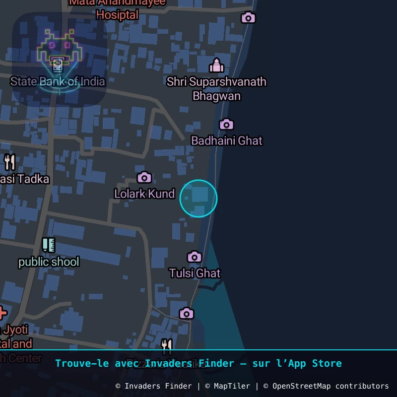 Zone approximative de l'invader VRN_14, dans le quartier Centre-ville, Varanasi à Varanasi. Emplacement exact disponible dans l'app Invaders Finder.