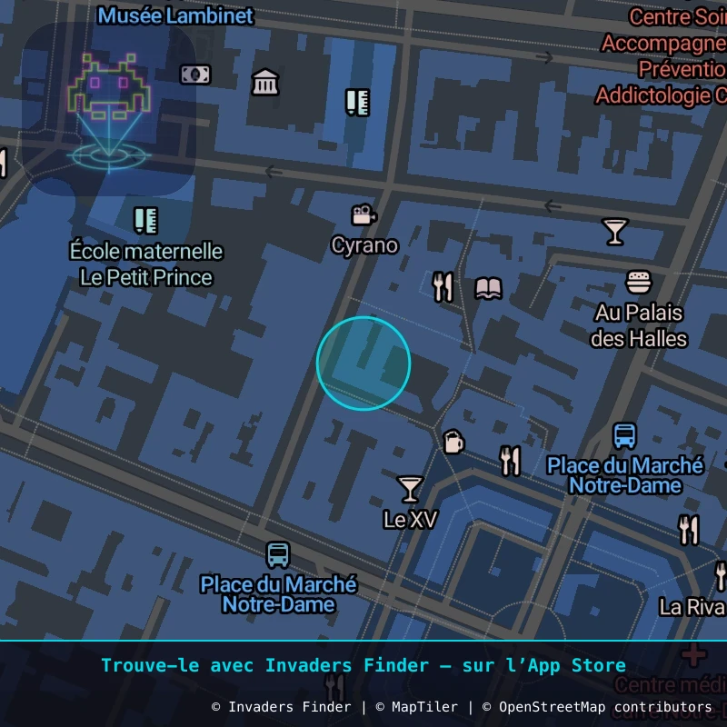 Zone approximative de l'invader VRS_01, dans le quartier Versailles à Versailles. Emplacement exact disponible dans l'app Invaders Finder.