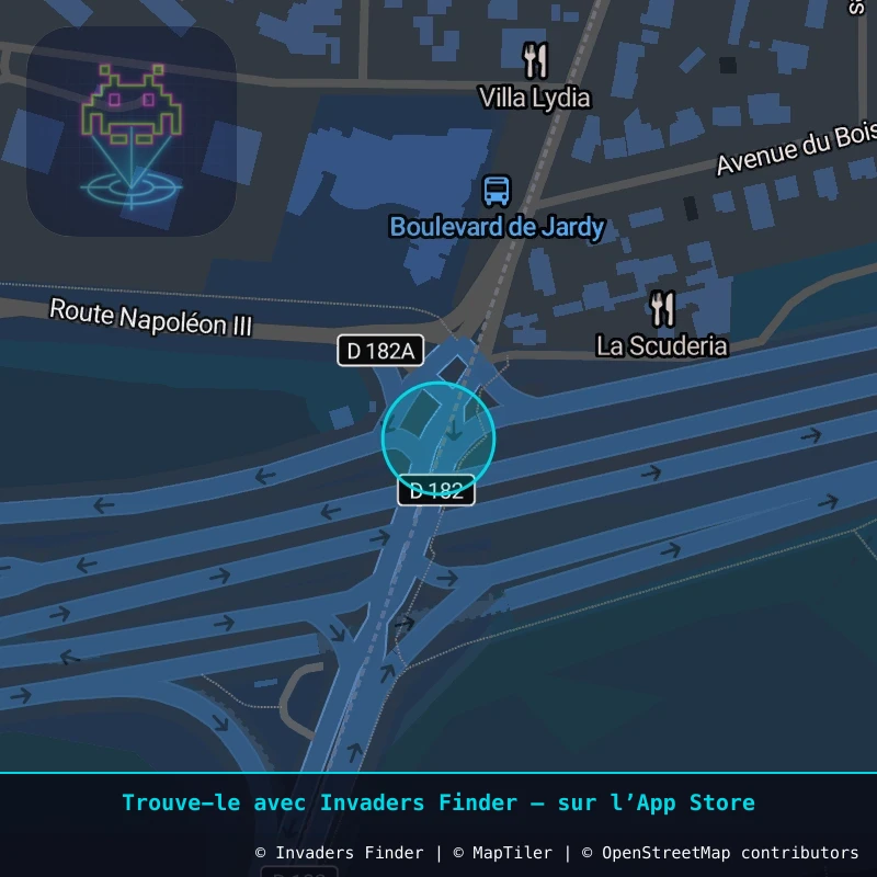 Zone approximative de l'invader VRS_10, dans le quartier Versailles à Versailles. Emplacement exact disponible dans l'app Invaders Finder.
