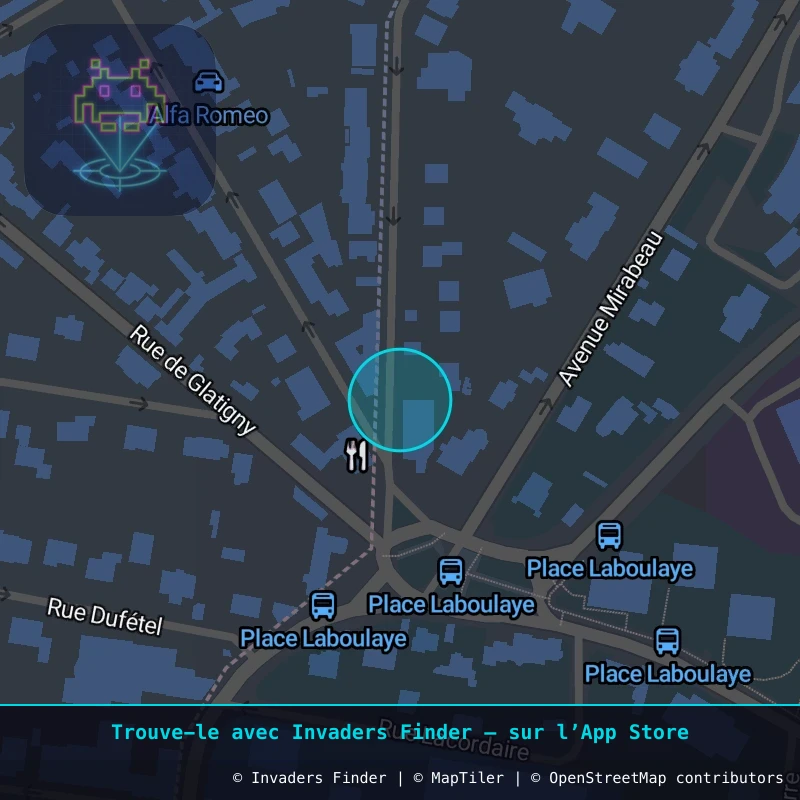 Zone approximative de l'invader VRS_40, dans le quartier Versailles à Versailles. Emplacement exact disponible dans l'app Invaders Finder.