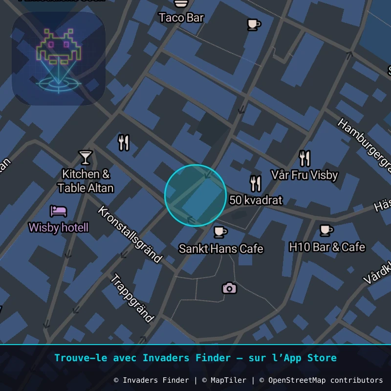 Zone approximative de l'invader VSB_01, dans le quartier Hällarna, Visby à Visby. Emplacement exact disponible dans l'app Invaders Finder.