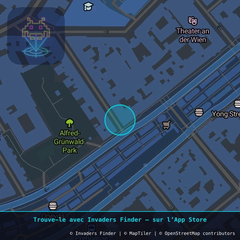 Zone approximative de l'invader WN_05, dans le quartier Magdalenengrund, Vienne à Vienne. Emplacement exact disponible dans l'app Invaders Finder.