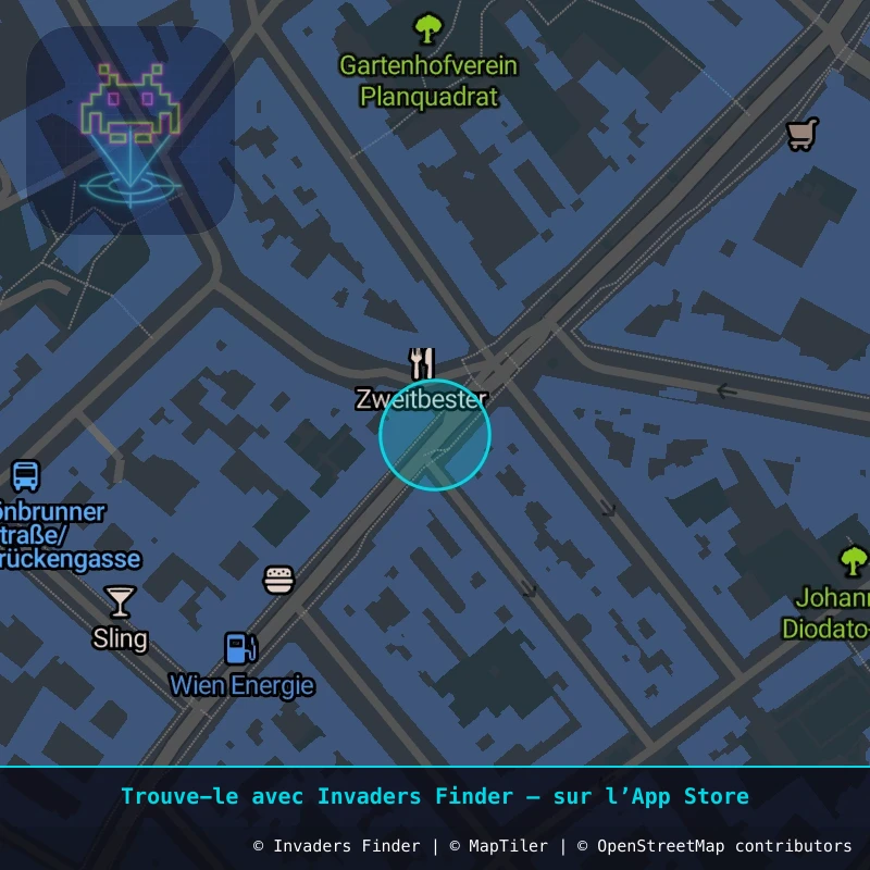 Zone approximative de l'invader WN_06, dans le quartier Magdalenengrund, Vienne à Vienne. Emplacement exact disponible dans l'app Invaders Finder.